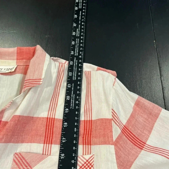 🍀2/$22 Vintage 80s Red White Plaid Short Sleeve Button Down Blouse Womens Medium - Picture 8 of 9